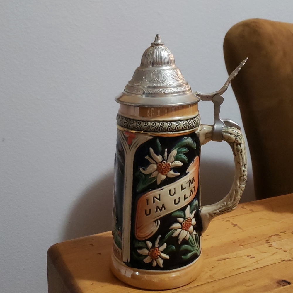 German Stein Pewter Lid 16oz ULM W. Germany